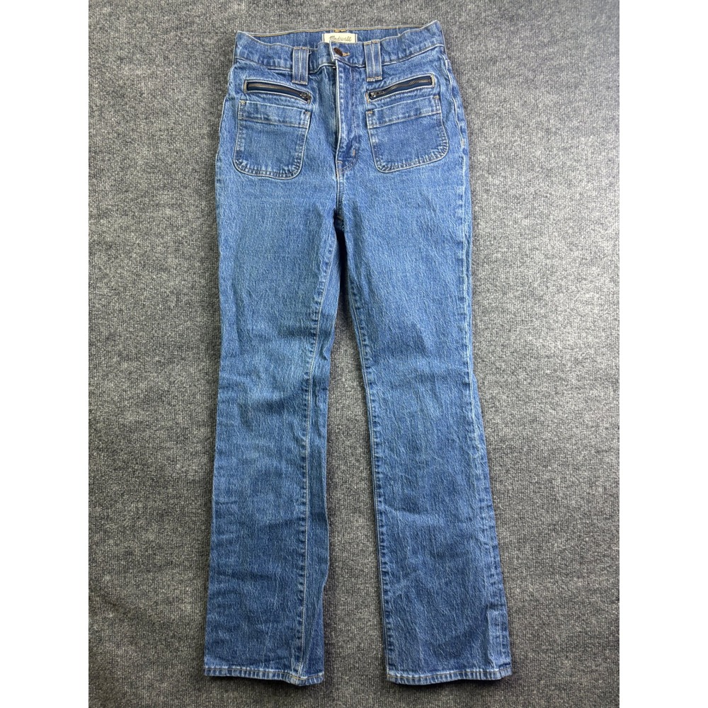Madwell Jeans Womens 27 Blue High Rise Zipper Pocket Straight Flare Denim